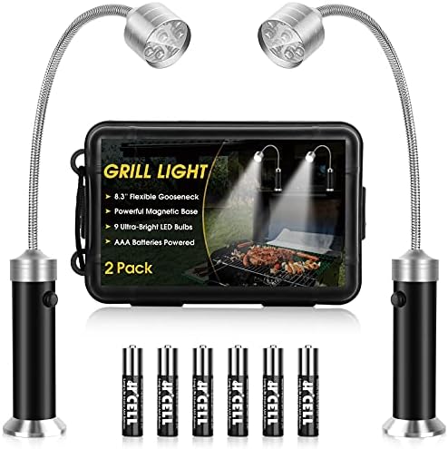 Barbecue Grill Light, BBQ Grilling Accessories for Outdoor with Magnetic Base, Stocking Stuffers Grilling Gifts for Men, 360 Degree Flexible Neck, Water & Heat Resistant, Batteries Included - 2 Pack
