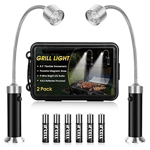 Jasee Barbecue Grill Light, BBQ Accessories for Outdoor with Magnetic Base, Mens Stocking Stuffers Grilling Gifts, 360 Degree Flexible Neck, Water Heat Resistant, Batteries Included - 2 Pack