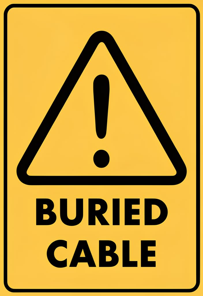 peiyeety Buried Cable Warning Tin Sign 12x8 Inch, Yellow & Black Metal Safety Notice Wall Plaque, Vintage-Style Caution Decor for Yard, Garage, Workshop, Utility Area, Gift Idea
