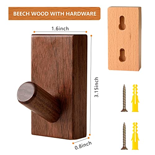 Quellance Wood Wall Hooks For Hanging - 4 Pack Utility/Coat Hooks Wall Mounted, Robe & Towel Hooks, Natural Handmade Hat Hooks Heavy Duty Wall (Walnut Wood) #TOP2