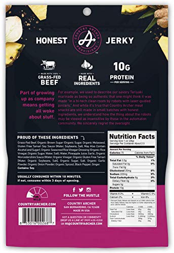 Teriyaki Beef Jerky By Country Archer, 100% Grass-Fed, Gluten Free, High Protein Snacks, 2.5 Ounce, 4 Pack #TOP1