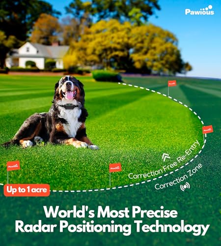 Pawious Wireless Dog Fence & Forbidden Area - High Precision Wireless Containment System for Up to 1 Acre, Real-Time Distance Monitoring, Medium to Large Dogs 6-23in, Set for 3 Dogs - Plus Version