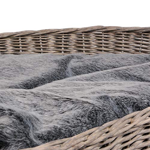 UNUS Hundebett Hundekorb Hundekörbchen aus Weide mit Kissen M für Hunde und Katzen grau 70 x 49 x 17 cm