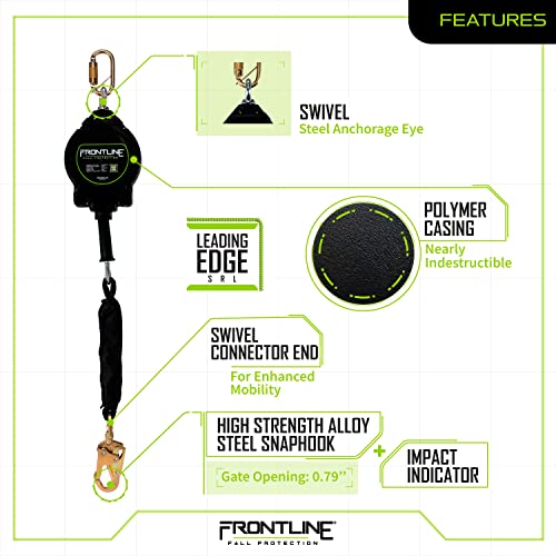 Frontline Fall Protection Rpg25Le Leading Edge Cable Single Leg 25Ft Srl With Steel Snap Hook End |Osha & Ansi Compliant Srl |Galvanized Steel Retractable Lifeline/Safety Yoyo #TOP3