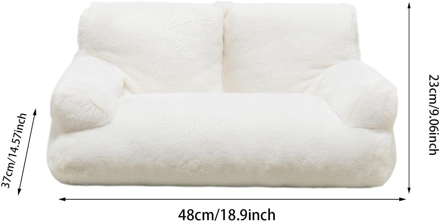 Soft Calming Cat Sofa Bed Pet Couch Non Slip Base All Seasons Comfortable Dog Bed Sofa Fluffy Cat Couch for Indoor Cats Puppy, White S