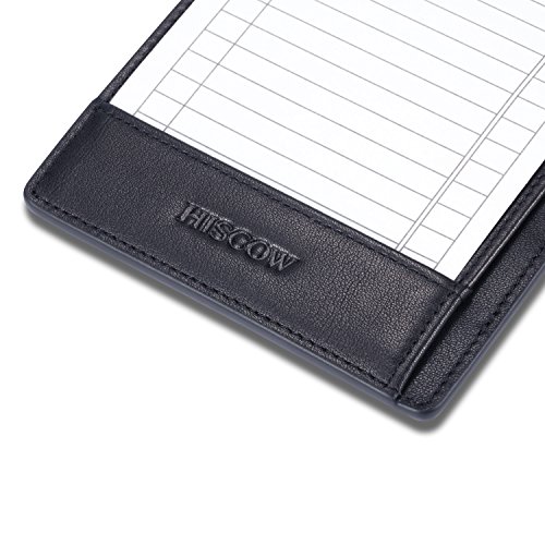 HISCOW Classy Leather Note Jotter with Pen Holder - Italian Calfskin (Black)