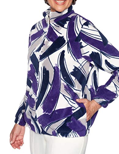 Alfred Dunner Women's Classics Brushstroke Polar Fleece Jacket (Purple/Navy Multil, L) #TOP28