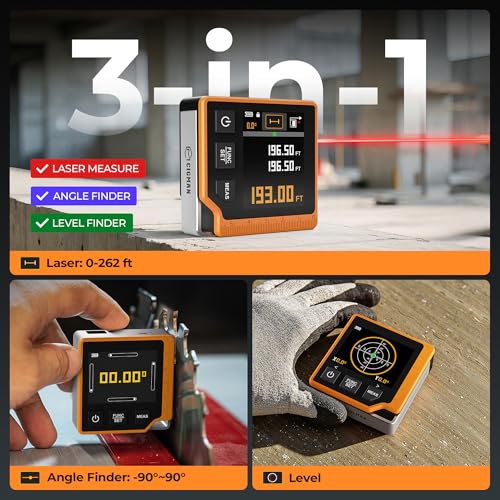 Image of Laser Measuring Tool, 262ft Laser Measure with Digital Angle Finder & Level, Magnetic Rechargeable Laser Measurement Tool with 2.4'' Color Backlit Display, 6 Units, Length /Area /Volume /Pythagorean Mode