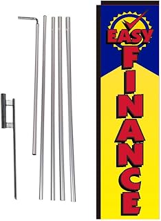 Easy Finance Feather Banner Rectangle Swooper Flag – 15FT Tall Advertising Sign with Pole Kit & Ground Spike for Car Dealerships, Used Cars, and Loan Promotions