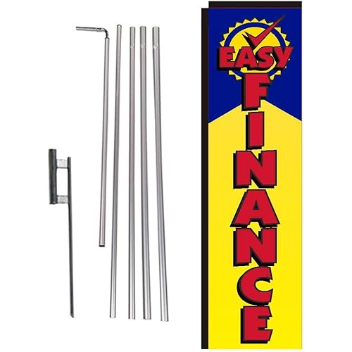 Easy Finance Feather Banner Rectangle Swooper Flag – 15FT Tall Advertising Sign with Pole Kit & Ground Spike for Car Dealerships, Used Cars, and Loan Promotions