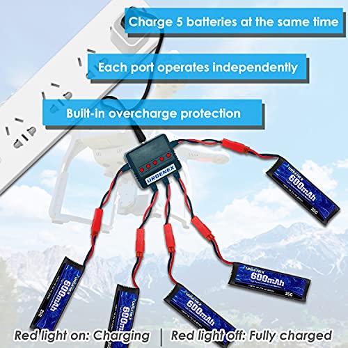 Urgenex 3.7V Lipo Battery 600Mah With Jst Plug 1S Li-Po Battery With X5 Battery Charger For Udi U817 U817A V959 V222 V929 Rc Drone Quadcopter 5Pcs Aircraft Batteries #TOP2