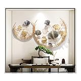 CDDUOLA 3D Room Wall Decor, Handmade Art Metal Round Golden Ginkgo Leaf Decorative Wall Sculpture fo
