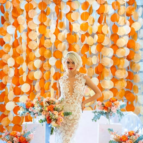 Image of 192 Ft Orange Party Decorations Ombre Orange Big Circle Dots Backdrop Streamer Tissue Paper Polka Dots Hanging Garland for Birthday Engagement Wedding Fall Autumn Harvest Thanksgiving Party Supplies