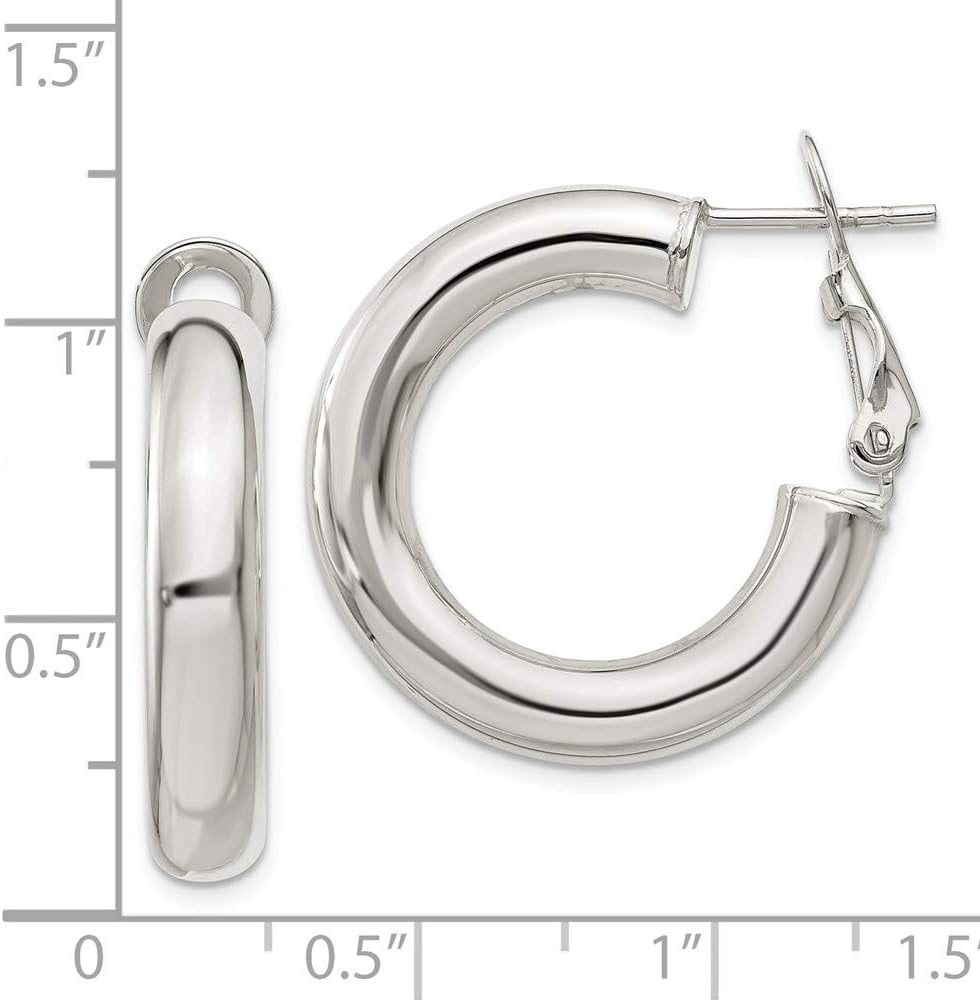 925 Sterling Silver Omega Back Hoop Earrings - 15mm x 5mm - Image 2