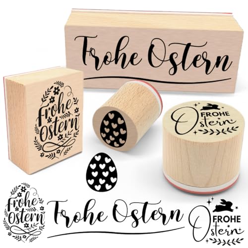 Ostern Stempel 4 Stück, Stempel Frohe Ostern, Holzstempel,Osterstempel für Eierstempel,Osternbasteln,Geschenkpapier Scrapbooking
