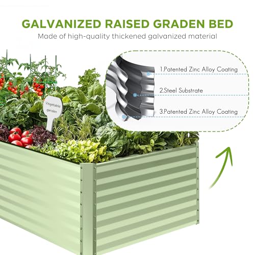 sogesfurniture 8x4x2 FT Galvanized Raised Garden Bed, Outdoor Above Ground Planter Extra Large Garden Box Kits for Vegetables, Flowers, Planting Box with Garden Signs&Glove (Avocado Green, 8x4x2 ft) by sogesfurniture - Image 5
