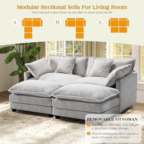 Image of Hanherry Modular Sectional Sofa,Cloud Couch for Living Room,Modern Deep Seat Sofa Chenille Fabric Comfy Couches with Throw Pillows & Movable Ottoman for Apartment
