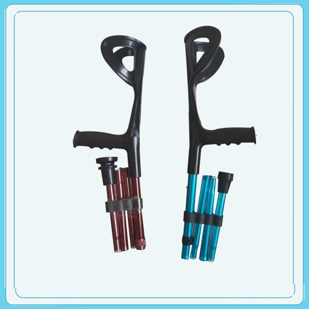 Muletas De Antebrazo Ajustables, Bastón para Caminar, Muletas Ergonómicas De Codo, Cuatro Pliegues, Palo De Axila para Adultos con Almohadillas De Mango, Azul/marrón