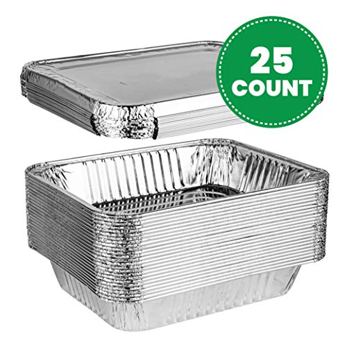 Plasticpro Disposable 9 X 13 Aluminum Foil Pans With Lids Half Size Deep Steam Table Bakeware - Cookware Perfect For Baking Cakes, Bread, Meatloaf, Lasagna Pack Of 25 Pans & 25 Lids #TOP1