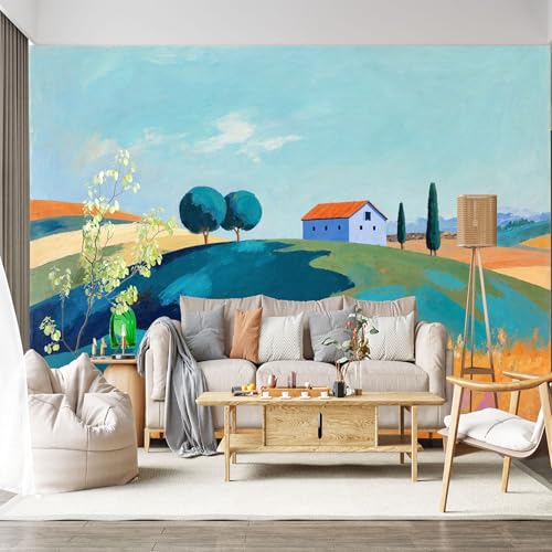Adesivo da parete in tessuto rimovibile con paesaggio toscano, campagna, casale, colline, cipressi, grande adesivo da parete per soggiorno