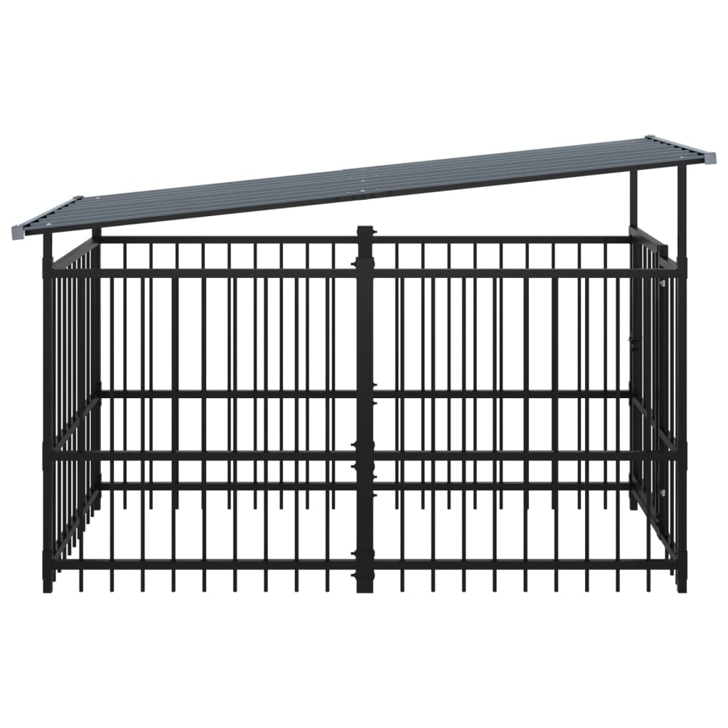 vidaXL Chenil d'Extérieur avec Toit pour Chiens Acier 1,88 m² Cage Enclos