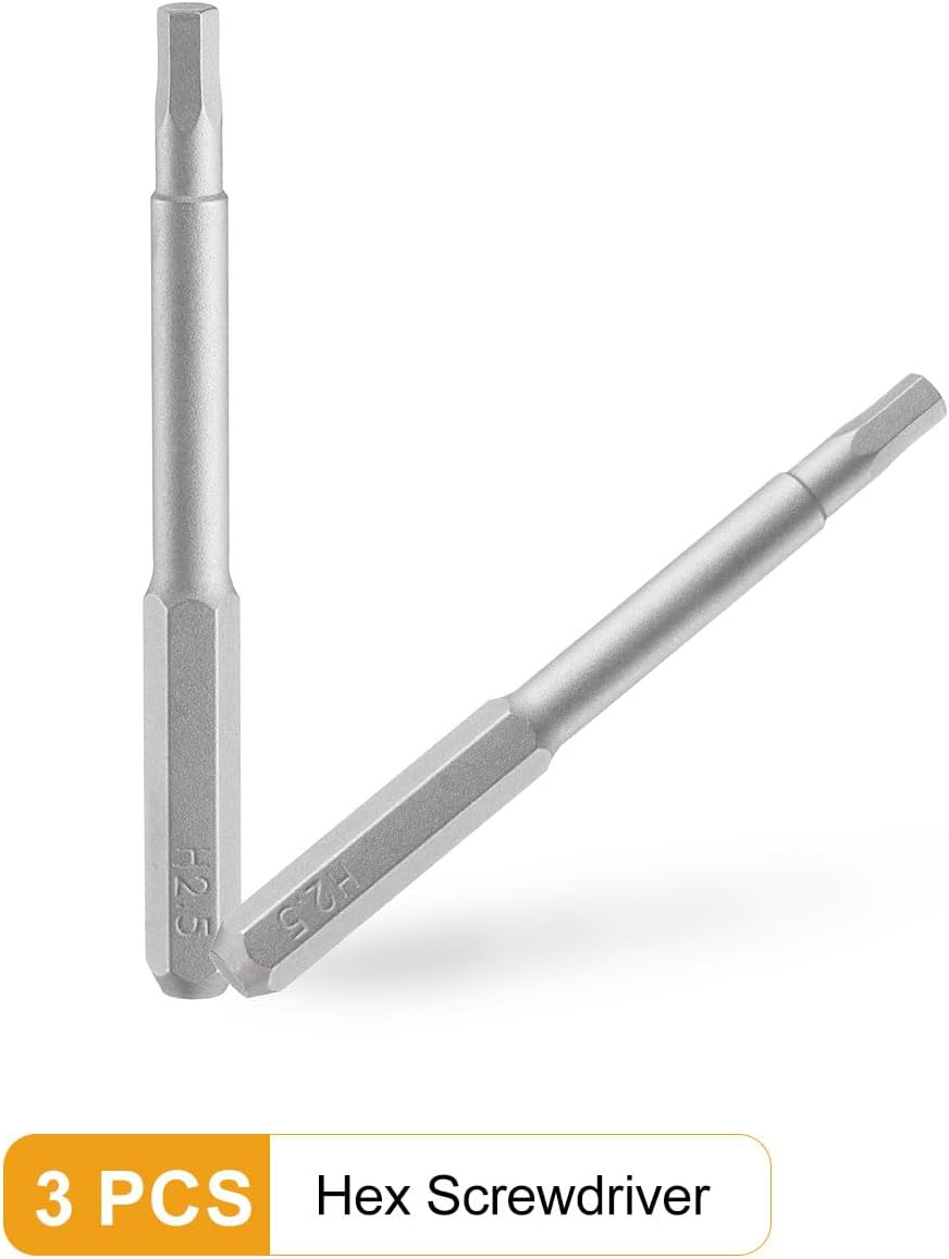 HARFINGTON 3pcs H2.5 Hex Screwdriver Bit 5/32" Hex Shank 45mm/1.77" Length Magnetic Hexagon Head S2 Steel Screw Driver Bit