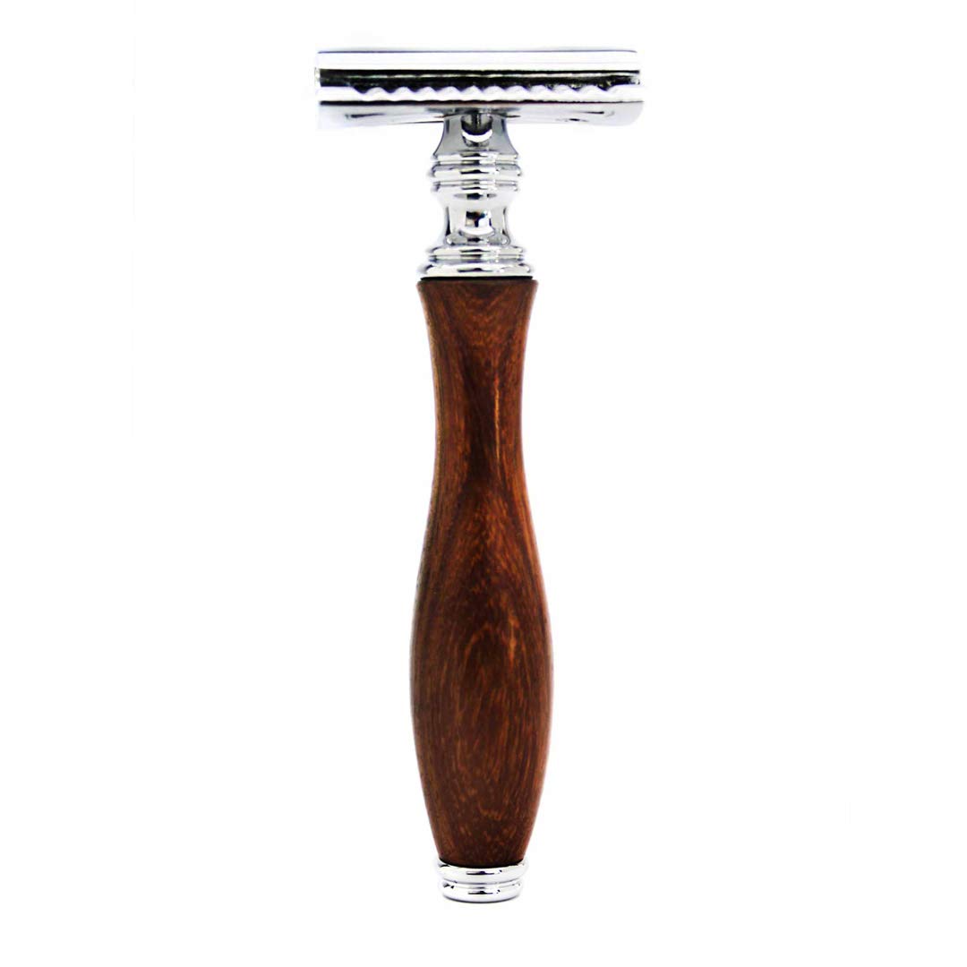 Wooden Mens Shaving Kit Double Edge Safety Razor, Synthetic Badger Hair Brush, Stand, Bowl & Soap Perfect Set for Men