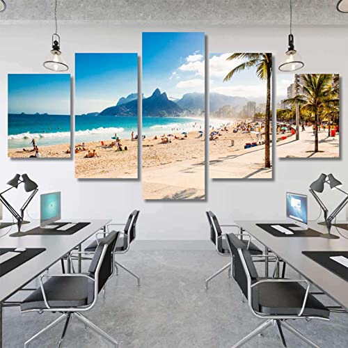 Canvas Paintings Wall Art 5 Piece Canvas Prints Wall Art 5 Pieces Two Brothers Mountain On Ipanema Beach Rio De Janeiro Canvas Wall Art Painting For Home Living Room Office Mordern Decoration Gift #TOP6