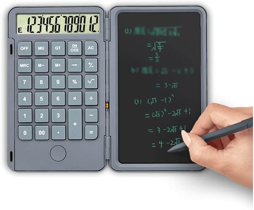 Creative Hand-held Calculator,12-Digit Display,Big Gray Buttons,Portable,with Writing Board,Type-C Charging,Business Office Exam Gift (Color : Light Gray) (Gray)