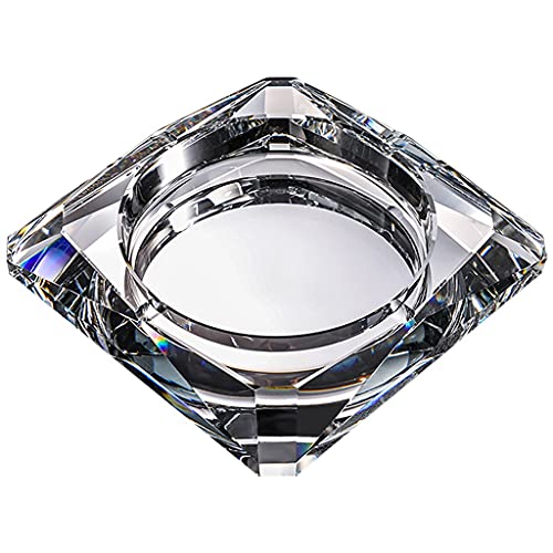 Cendrier en Verre de Cristal pour Cigarette, Support carré de Plateau de Cendres de Cigare pour la décoration de Table de Bureau à Domicile, avec 4 Fentes (Color : Crystal Sliver, Size : 18×18×4cm)