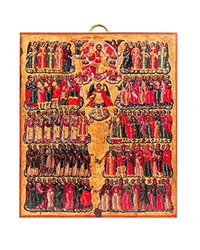 Icône de Tous les Saints du 18ème Siècle - Objet religieux ancien bois 15x17.5 cm