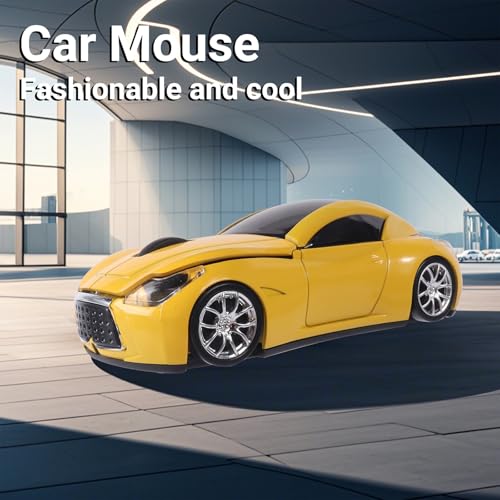 Image of elec Space Wireless Mini Mouse with Case - Cute Sports Car Shape, Lightweight & Portable, 10m Range, Plug and Play (Yellow)