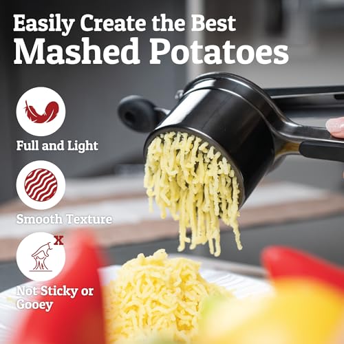 Image of PriorityChef Large 15oz Potato Ricer, Heavy Duty Stainless Steel Potato Masher and Ricer Kitchen Tool, Press and Mash Kitchen Gadget For Perfect Mashed Potatoes - Everytime, All Black