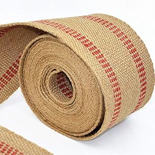 ZAIONE 10 Metres Width 2" Roll Natural Burlap Red Line Jute Webbing Ribbon Craft Upholstery Tape for Outdoor DIY Gear Repair (Red Stripes)