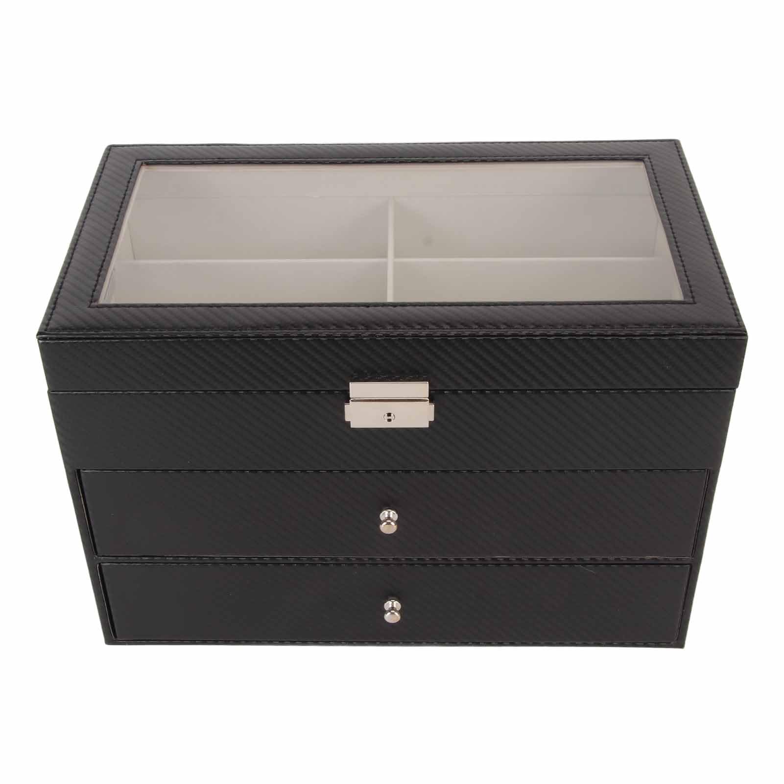 Brillen-Aufbewahrungsbox, 18 Fächer, Stilvolles Sonnenbrillen-Organizer-Etui für Zuhause, Kohlefaser-Halter