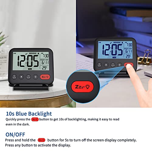 Noklead Digital Travel Alarm Clock For Bedroom Office: Small Lcd Desk Clock With Backlight Date Temperature Snooze 12/24H Weekend Mode And Mirror, Battery Powered Folding Bedside Clock For Adult Kids #TOP4
