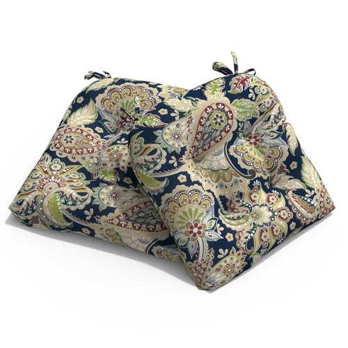 Melody Elephant Outdoor Patio Wicker Chair Cushions Pack of 2, All Weather Tufted Chair Pads, 19 x 19 x 4 Inch U-Shaped Seat Cushions of Garden Furniture Decoration, Paisley Sapphire Blue