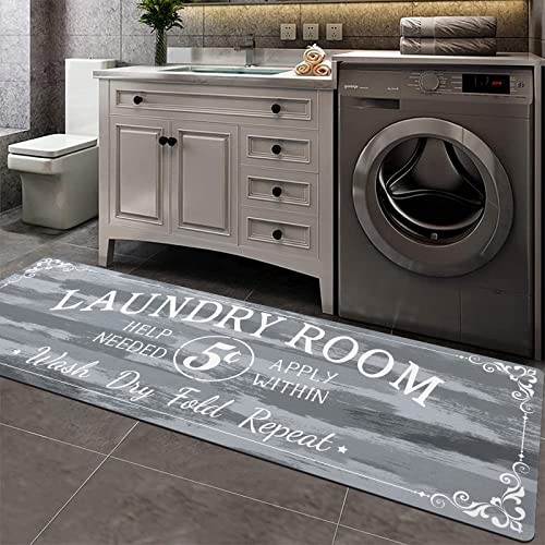 Pauwer Laundry Room Rug Runner 20"X59"Non Slip Waterproof Washing Machine Room Farmhouse Laundry Rugs And Mats For Washroom, Bathroom, Kitchen Decor (20"X59", Light Gray) #TOP13