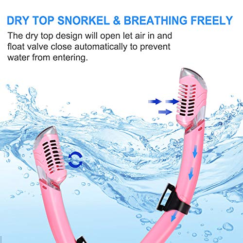 Gugusure Dry Snorkel Set, Snorkeling Gear with Anti Fog and Anti Leak Tempered Glass, Panoramic Wide View and Easy Breathing for Scuba Diving and Swimming, Ideal Snorkel mask for Adults, Youth, Women