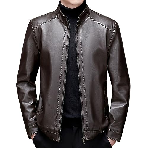 Veste en similicuir chic homme blouson moto noir col montant slim fit