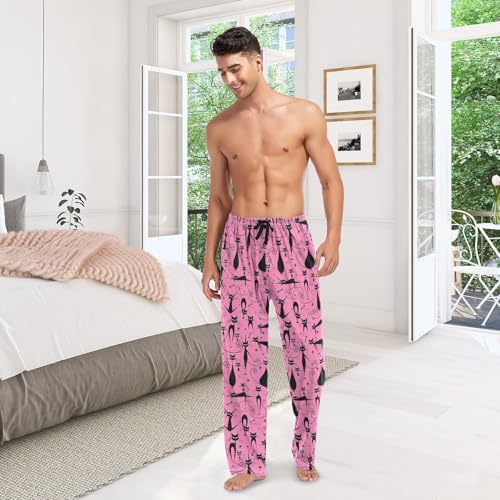QUGRL Pajamas Pants Men Black Cats Family Long Men's Pajama Bottoms Pink Loose Mens Lounge Pjs Bottoms Night Pants Large2