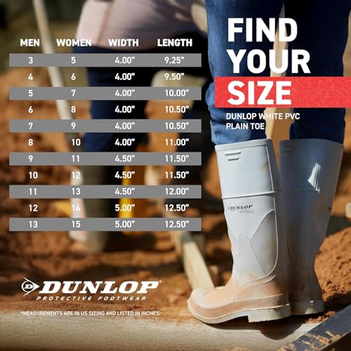 Image of DUNLOP White PVC Plain Toe - Rubber Boots for Men & Women - PVC - Work & Concrete Boots - Waterproof with Tall shaft - Chemical and Slip resistant - White - Size 3-13