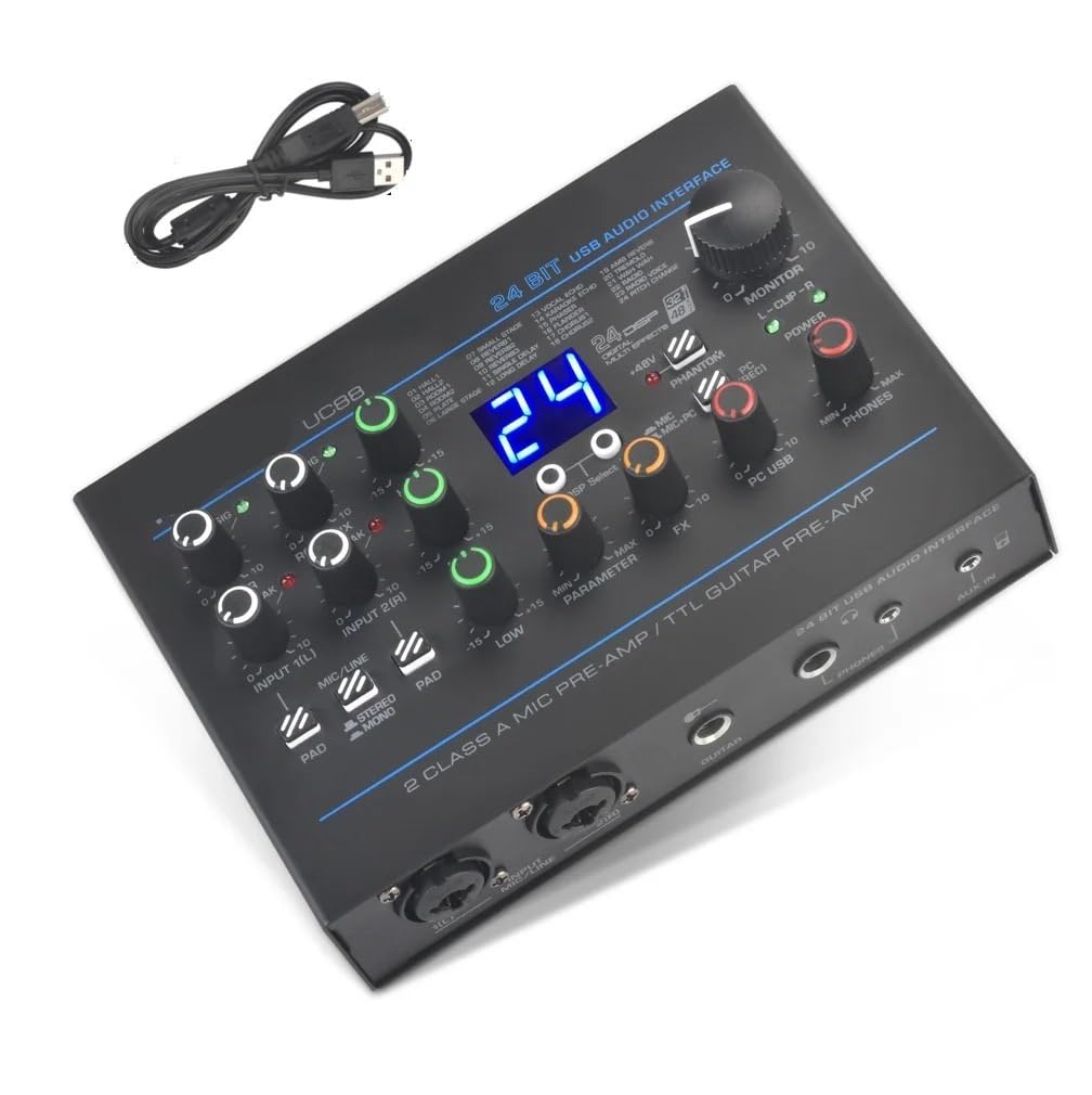 Interface Audio d'enregistrement de guitare à 5 canaux, 24 effets, égaliseur 3 bandes, 48V, Studio externe sans pilote
