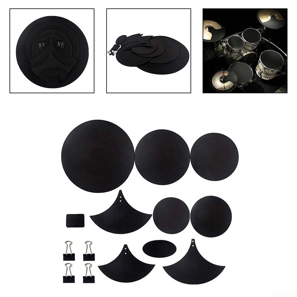 Zilimontt Lot de 14 silencieux de batterie avec réduction du bruit, silencieux pour batterie et cymbale - Avec clips - Mousse en caoutchouc
