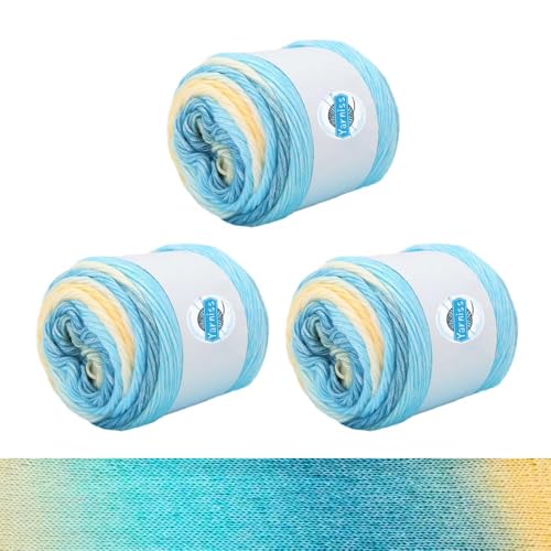 Yarniss Cake Yarn for Crocheting, 3 Pack of Gradient Ombre Cake Yarns 100g & 267 Yards Each, Cake Rainbow Cotton Yarn for Making Colorful Crafts-Blue Yellow Gradient