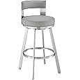 Armen Living Charlotte Swivel Counter Stool in Brushed Stainless Steel and Grey Faux Leather