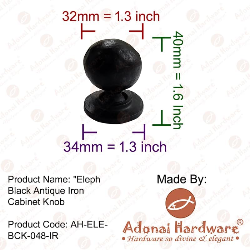 Adonai Hardware "Eleph Black Antique Iron Cabinet Knob (Supplied as Four Pieces per Pack)