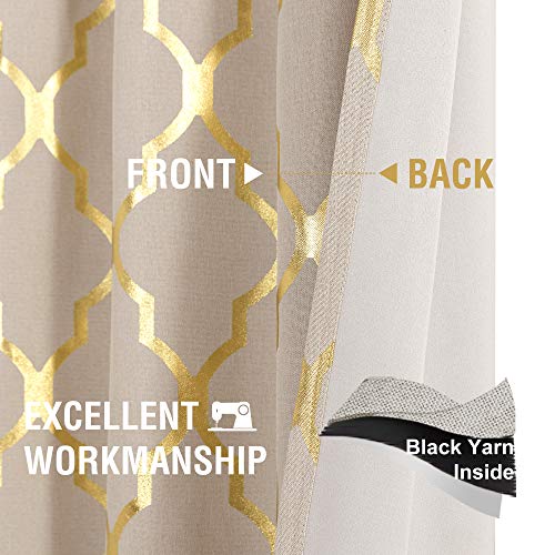 Jinchan Moroccan Tile Print Textured Linen Panels For Bedroom Room Grommet Flax Linen Blend Curtain Textured Window Treatment Set For Living Room 95 Inch Gold On Flax #TOP3