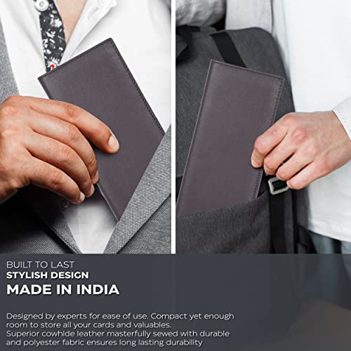 Image of Real Leather Long Bifold Wallet for Men & Women - RFID Slim Bi Fold 12 Credit Card Holder 2 ID, Gift for Mens & Womens, Brown 2, Small, Wallet