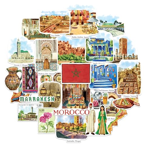 Navy Peony stickers grand format Maroc — Illustrés à la main, aquarelle, finition brillante, imperméables — Pour valise, ordinateur portable, gourde (28 pièces)